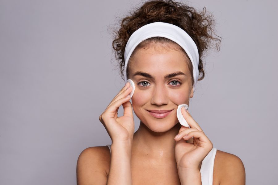 girl wiping cotton swabs on cheeks